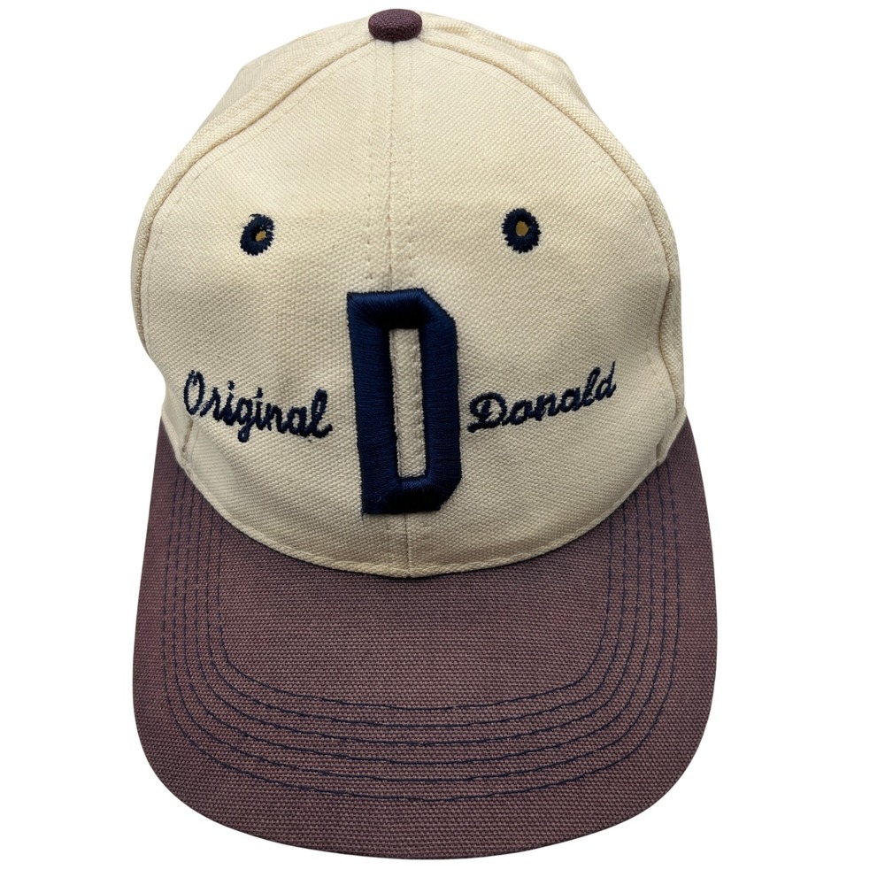 Vintage Disney Store Original Donald Duck Snapback Hat Cream Maroon Canvas Cap